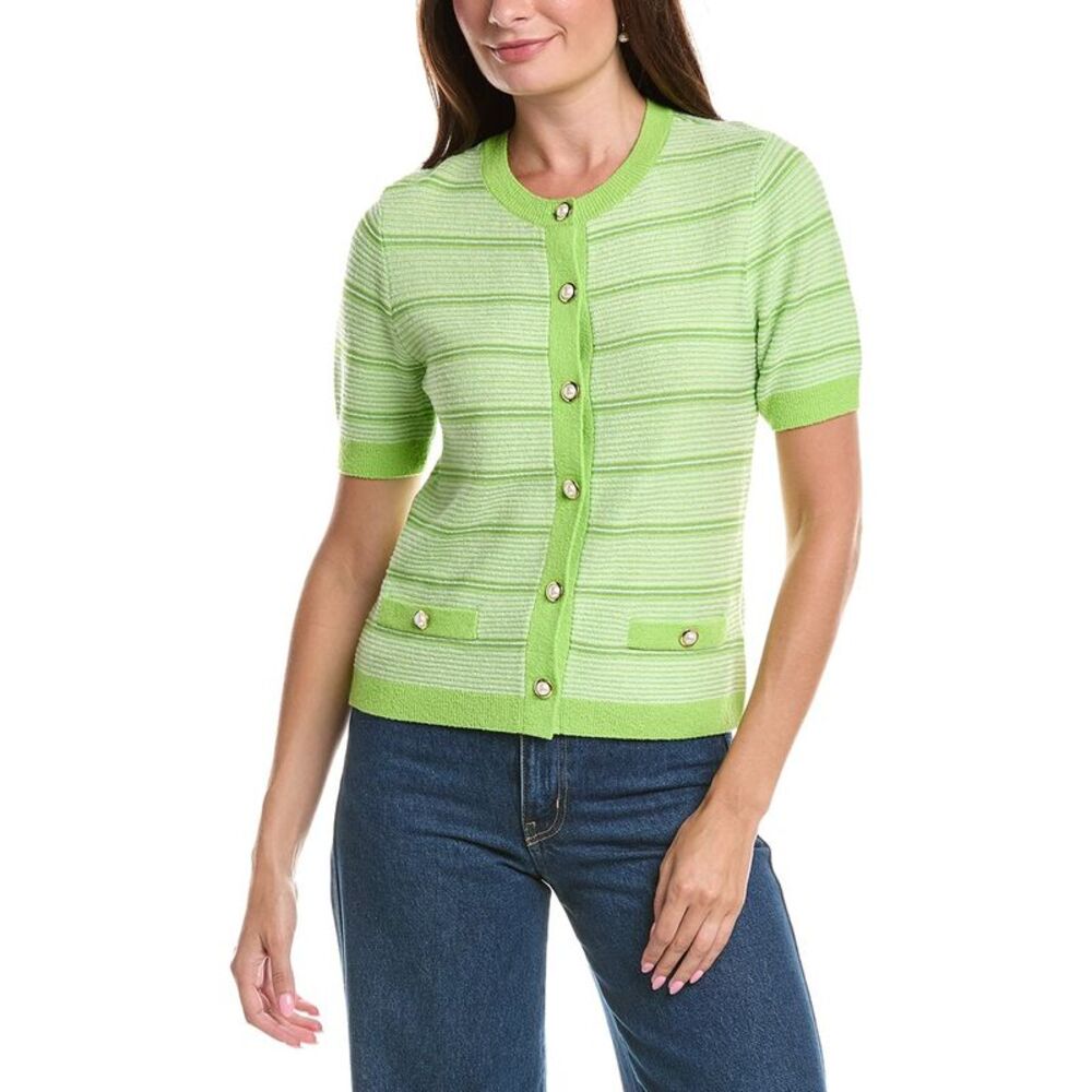 St. John Womens  Striped Wool-Blend Cardigan, Green